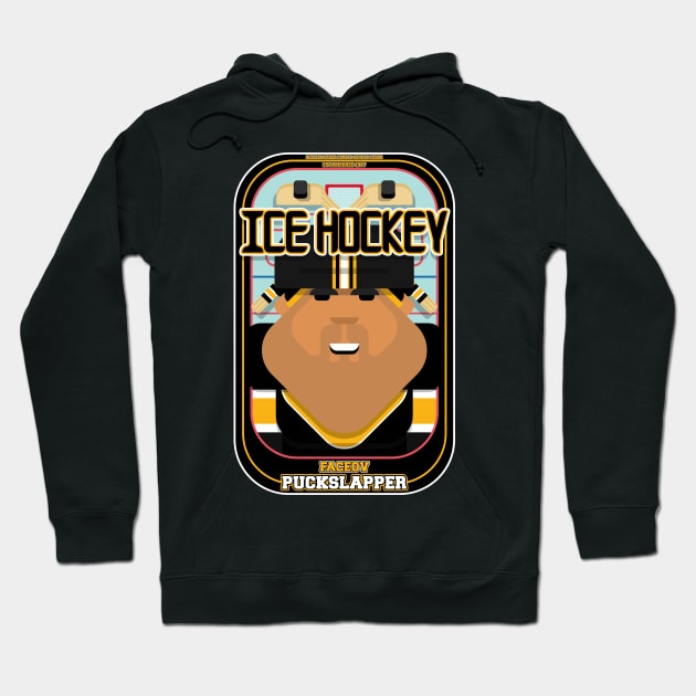 Ice Hockey Black and Yellow - Faceov Puckslapper - Seba version Hoodie by Boxedspapercrafts